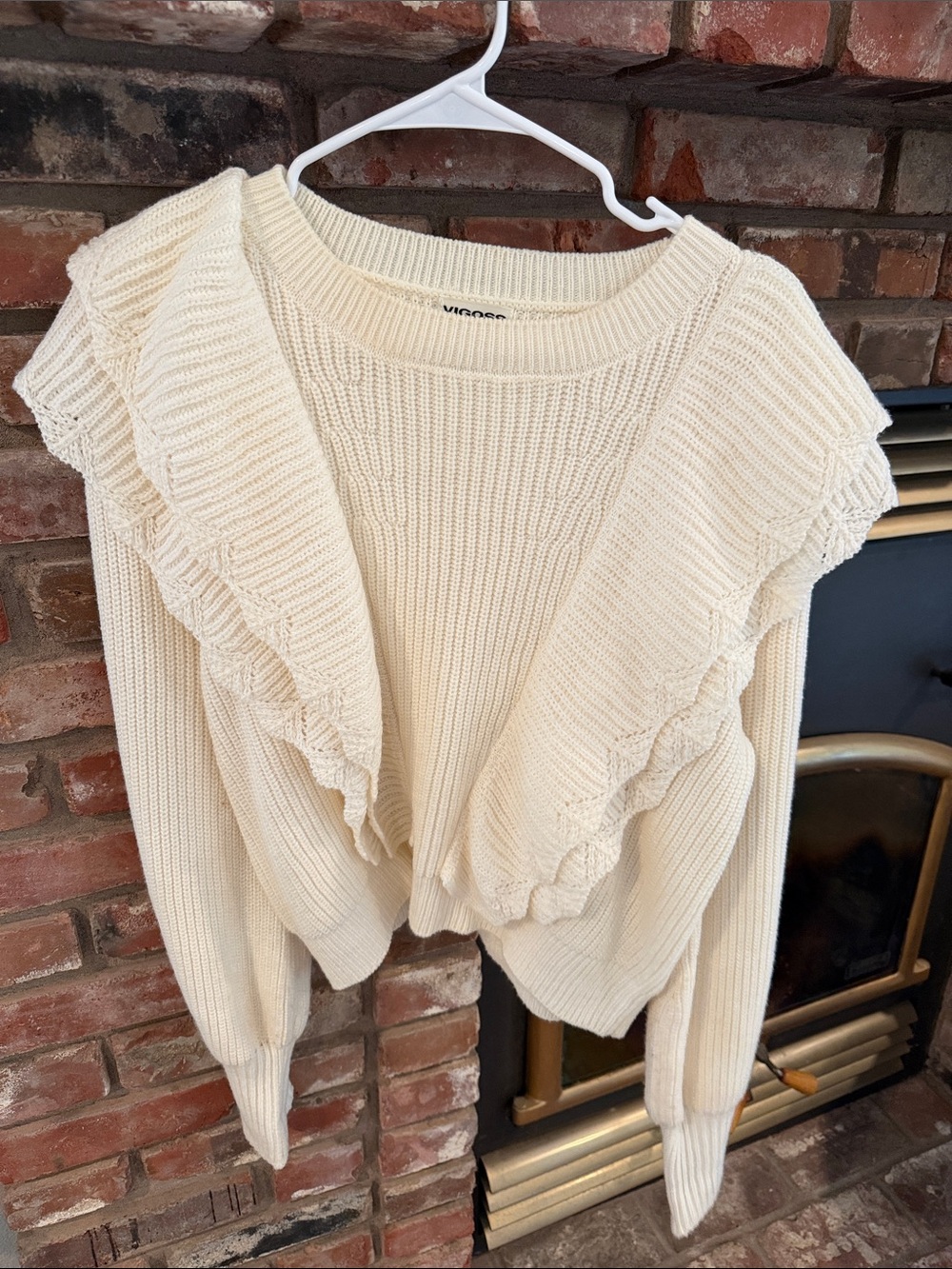Vigoss Cream Ruffle-Front Scoop Neck Sweater